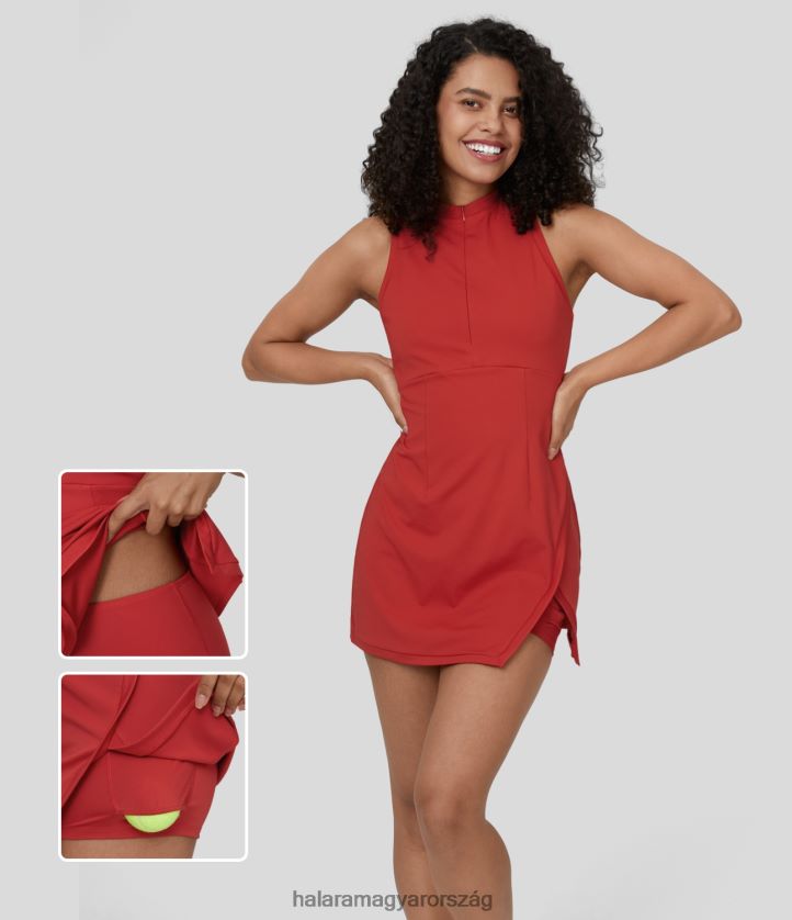 aktív ruházat Halara cipzáras racerback osztott oldalzseb 2 részes mini tenisz aktív ruha vitéz mák nők 8FPF80773