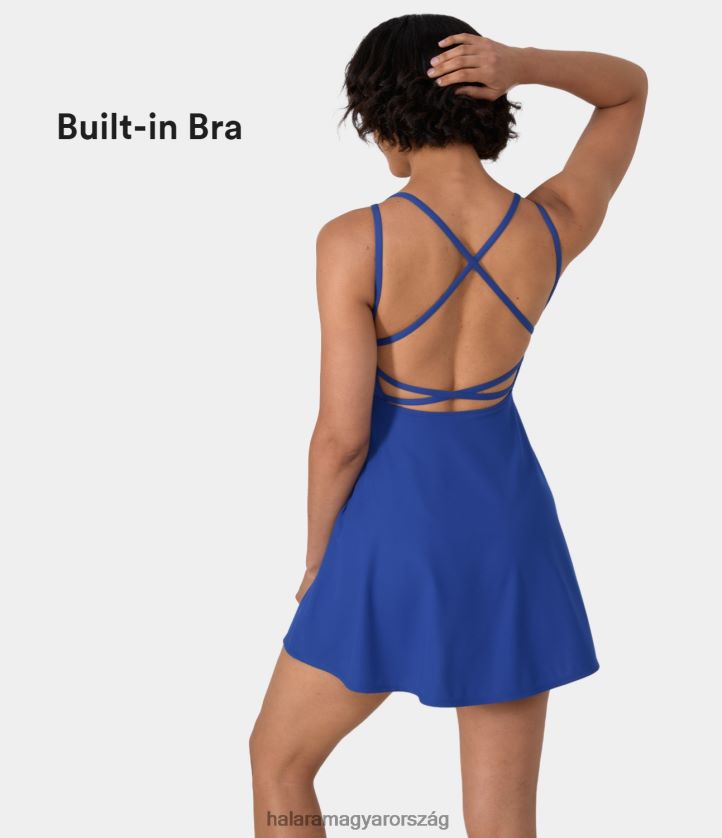 aktív ruházat Halara crisscross támla nélküli flare mini slip dance aktív ruha őszirózsa kék nők 8FPF80786