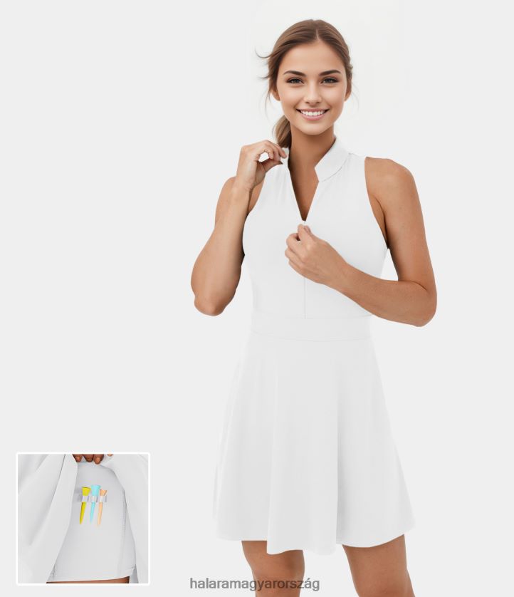 aktív ruházat Halara fél cipzáras hát nélküli racerback oldalzseb 2 az 1-ben golf aktív ruha-golf pólózseb fehér nők 8FPF80921