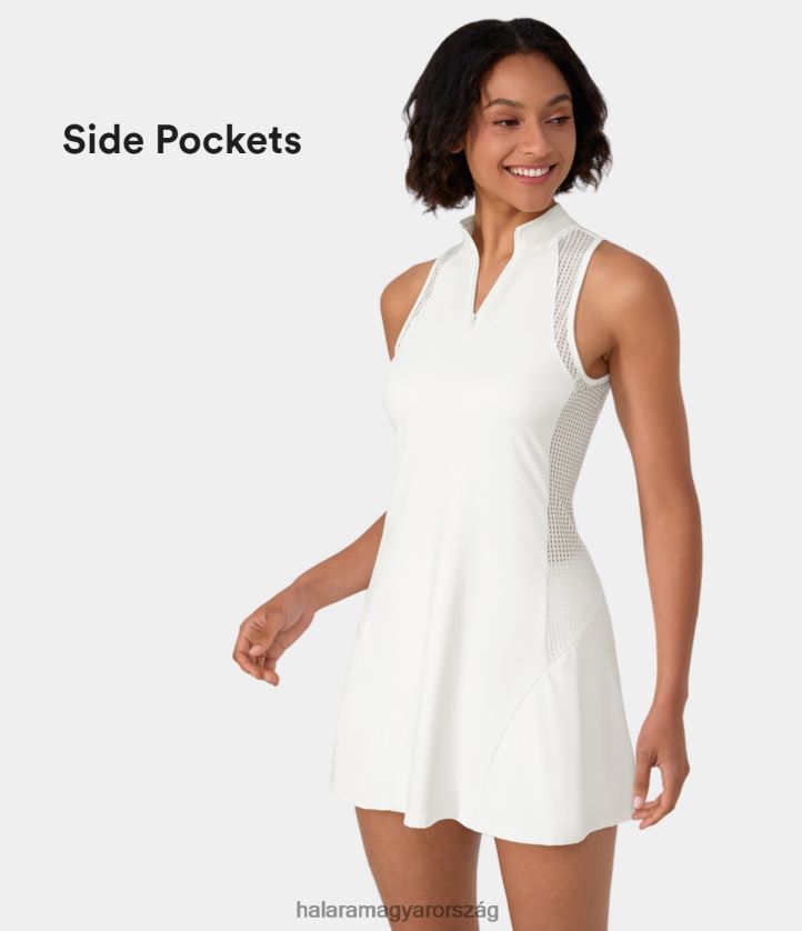 aktív ruházat Halara félcipzáras kontrasztos hálós oldalzseb 2 részes mini tenisz aktív ruha fehér nők 8FPF80791