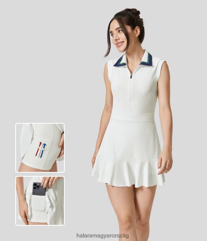 aktív ruházat Halara gallér cipzár 2 részes zseb cool touch mini golf aktív ruha-golf póló zseb fagyfehér nők 8FPF80836