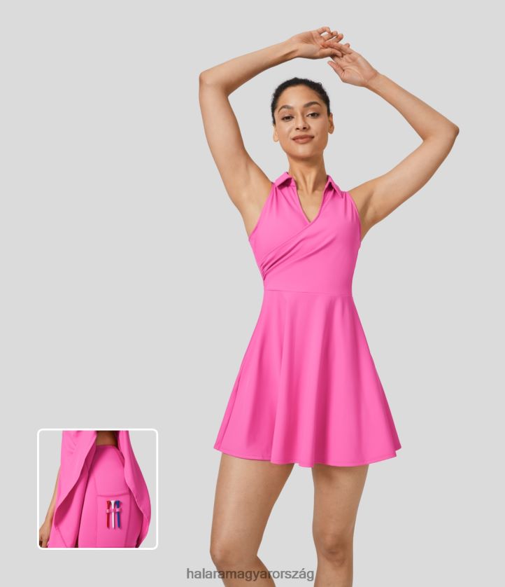 aktív ruházat Halara galléros v nyakú, ujjatlan, 2 részes oldalzseb, flare mini gyorsszárító golf aktív ruha-golf pólózseb gyönyörű púder rózsaszín nők 8FPF80825