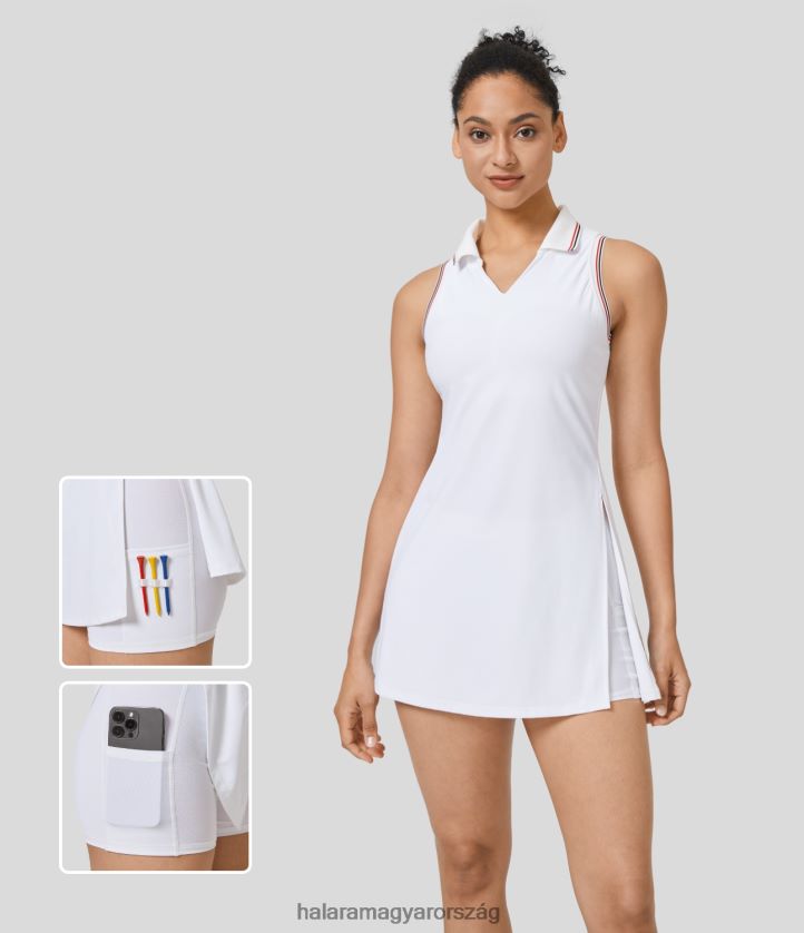 aktív ruházat Halara gallérral osztott 2 részes zseb, hűvös tapintású minigolf aktív ruha-golf pólózseb fagyfehér nők 8FPF80864