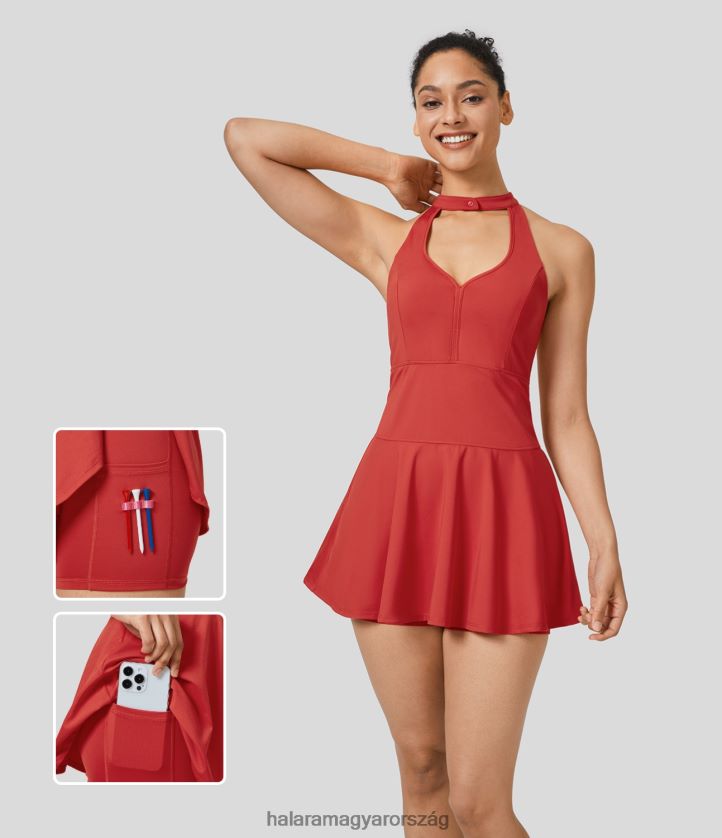 aktív ruházat Halara gomb v nyakú Racerback ujjatlan 2 részes oldalzseb, mini gyorsszárító golf aktív ruha-golf póló zseb vitéz mák nők 8FPF80837