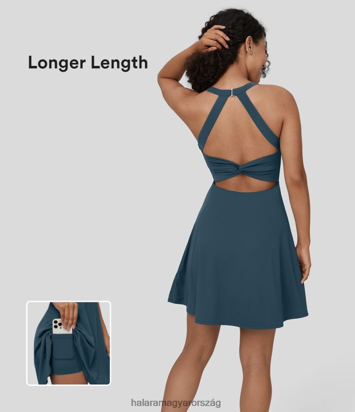 aktív ruházat Halara hát nélküli csavart flare mini tánc aktív ruha-hosszabb majolika kék nők 8FPF80769