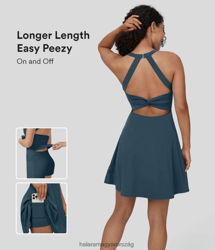 aktív ruházat Halara hát nélküli csavart flare tánc aktív ruha-hosszabb hossz-könnyű peezy kiadás majolika kék nők 8FPF80771