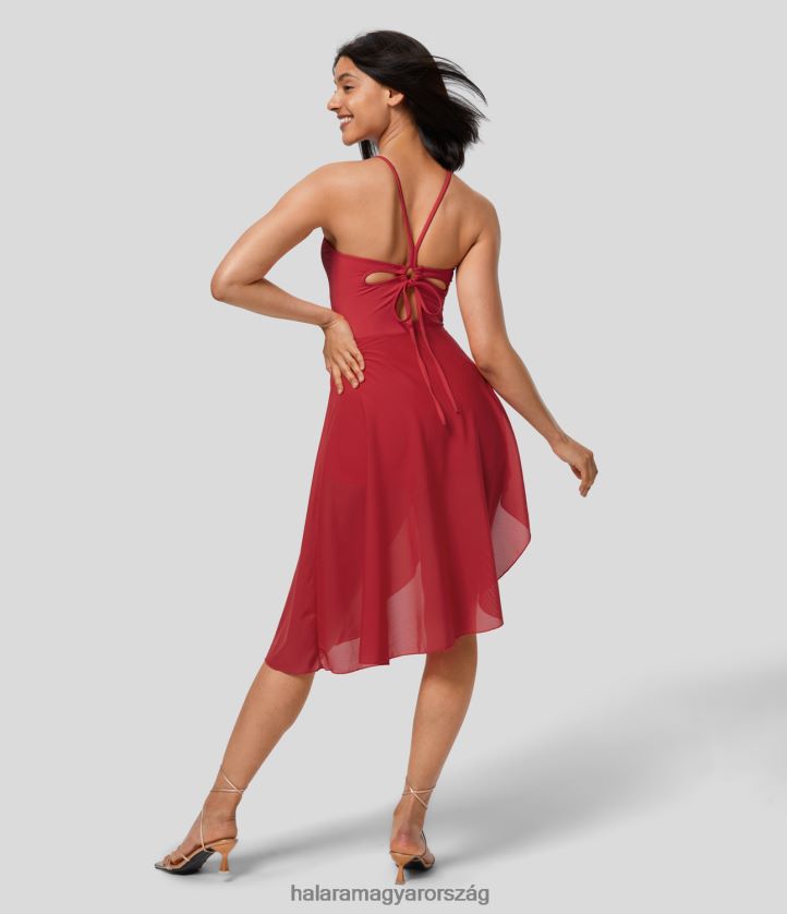 aktív ruházat Halara hát nélküli nyakkendő hátul kontrasztos hálós aszimmetrikus szegély 2 az 1-ben flowy slip dance aktív ruha szamba nők 8FPF80895