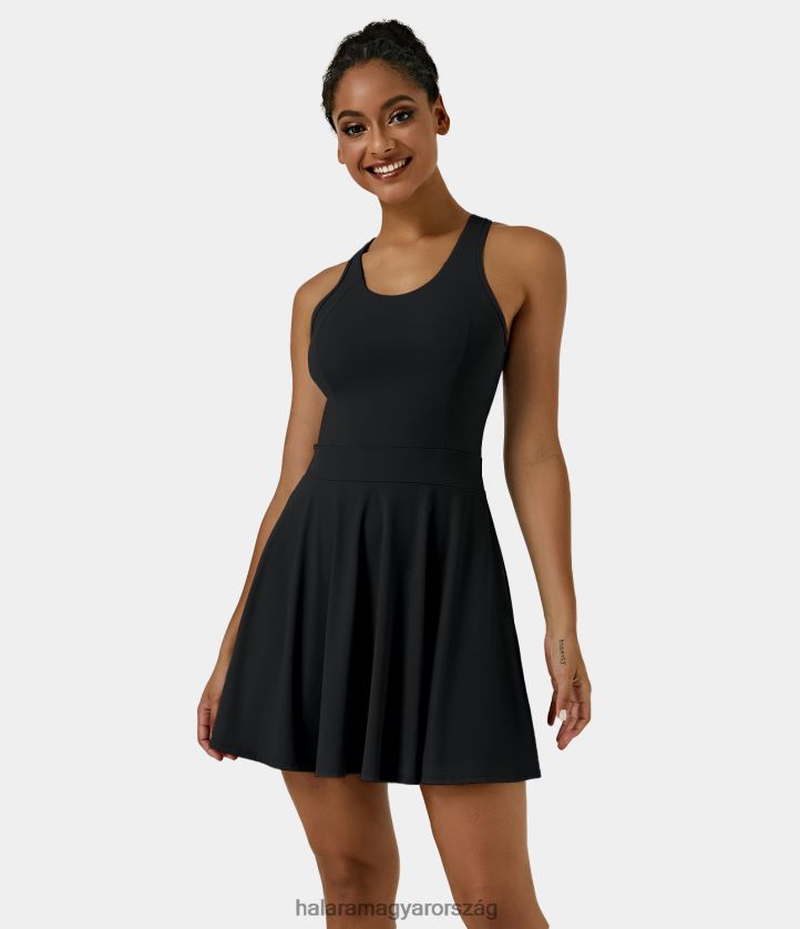 aktív ruházat Halara hát nélküli racerback flare mini golf aktív ruha fekete nők 8FPF80785