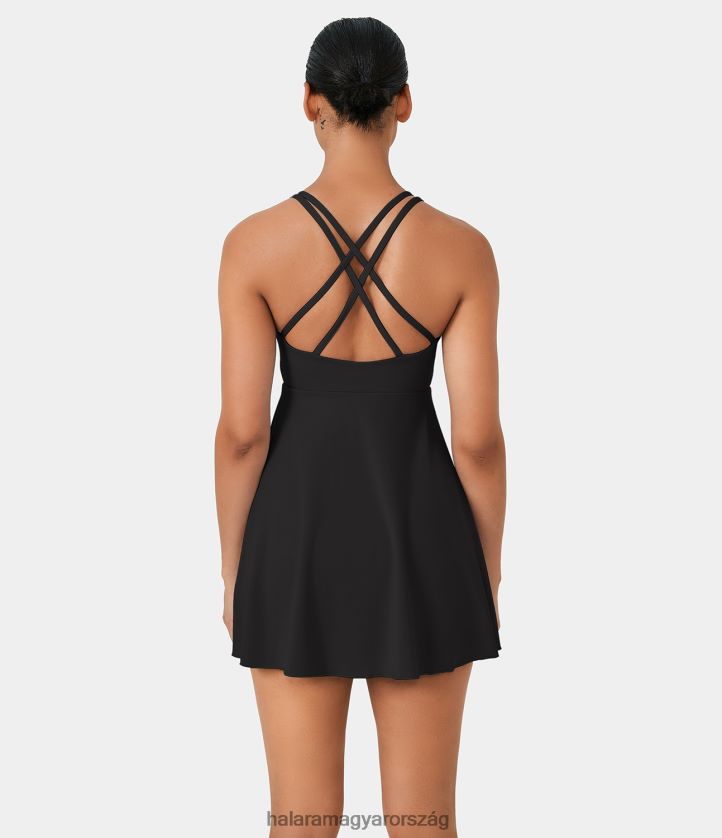 aktív ruházat Halara háttámla nélküli keresztezett 2 részes zsebfáklyás slip dance aktív ruha fekete nők 8FPF80881