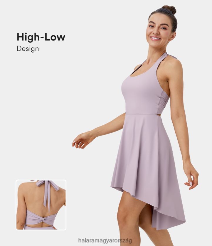 aktív ruházat Halara kötőfék nyakkendő hátul, csavart oldalzseb 2 az 1-ben magas, alacsony táncos aktív ruha rózsaszín lila nők 8FPF80872