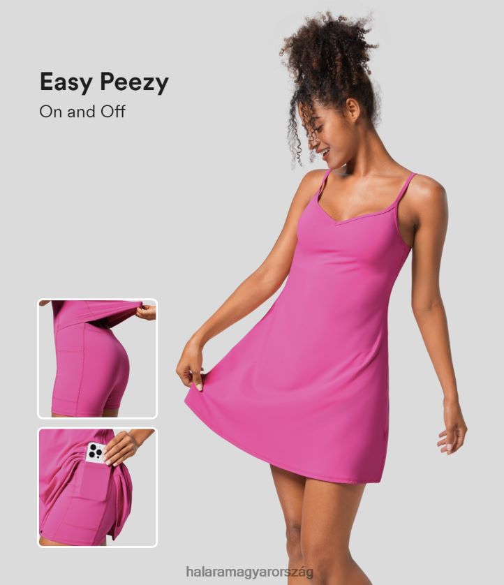 aktív ruházat Halara állítható pánt nélküli háttámla 2 az 1-ben zsebfáklya mini csúszás jóga aktív ruha-könnyű peezy kiadás fukszia fedora nők 8FPF80822
