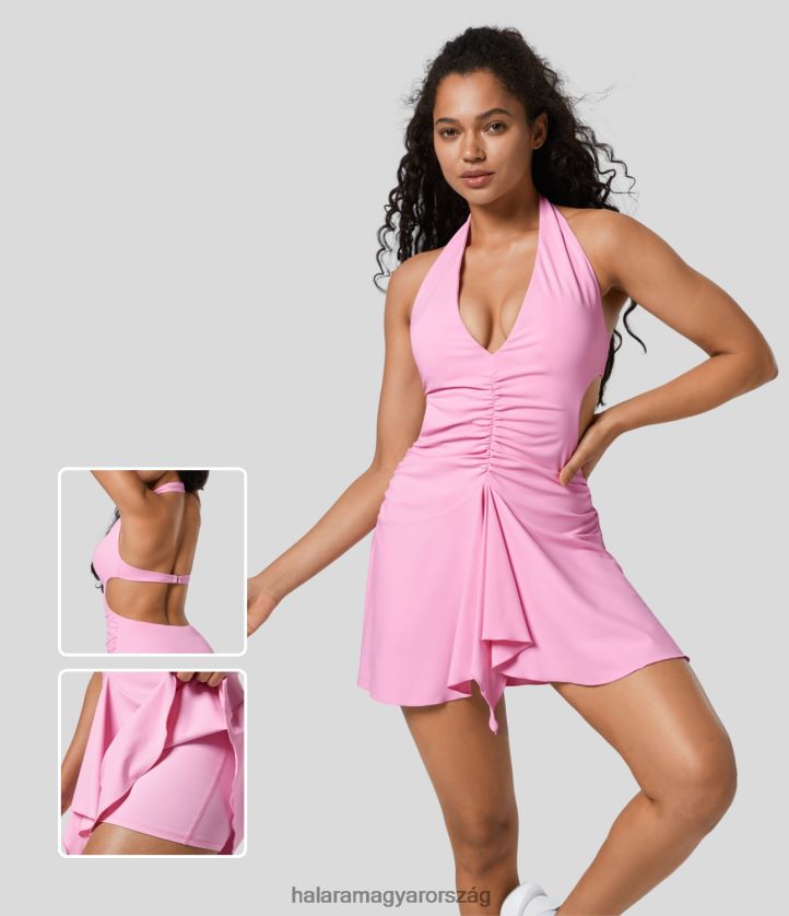 aktív ruházat Halara mély v nyakú kötőfék, hát nélküli, g-hook-os ruha 2 az 1-ben mini jóga aktív ruha virágcsokor nők 8FPF80926