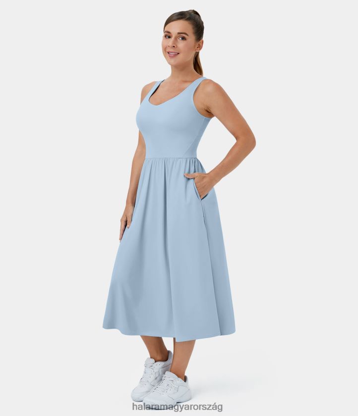 aktív ruházat Halara softlyzero airy v nyakú hát nélküli oldalzseb midi cool touch alkalmi ruha angyal elesik nők 8FPF80823
