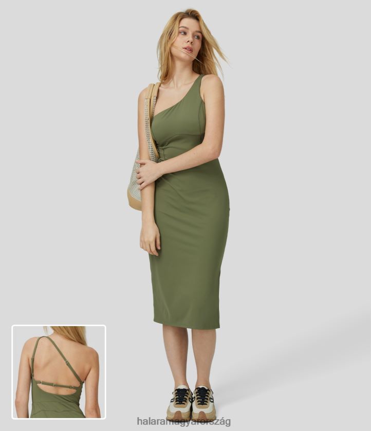 aktív ruházat Halara softlyzero légies egy váll nélküli, osztott midi cool touch alkalmi ruha loden zöld nők 8FPF80964