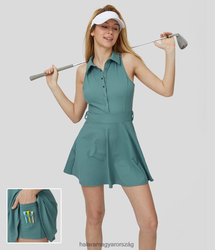aktív ruházat Halara softlyzero légies gallér gomb 2 részes zseb hideg érintéssel flare mini golf aktív ruha-golf póló zseb sziklaciánkék nők 8FPF80925