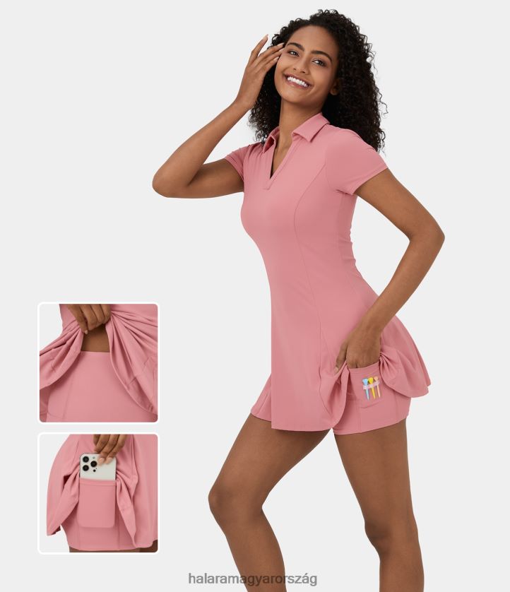 aktív ruházat Halara softlyzero légies gallérral 2 részes zseb cool touch mini flare golf aktív ruha-golf póló zseb rózsaszín nők 8FPF80924