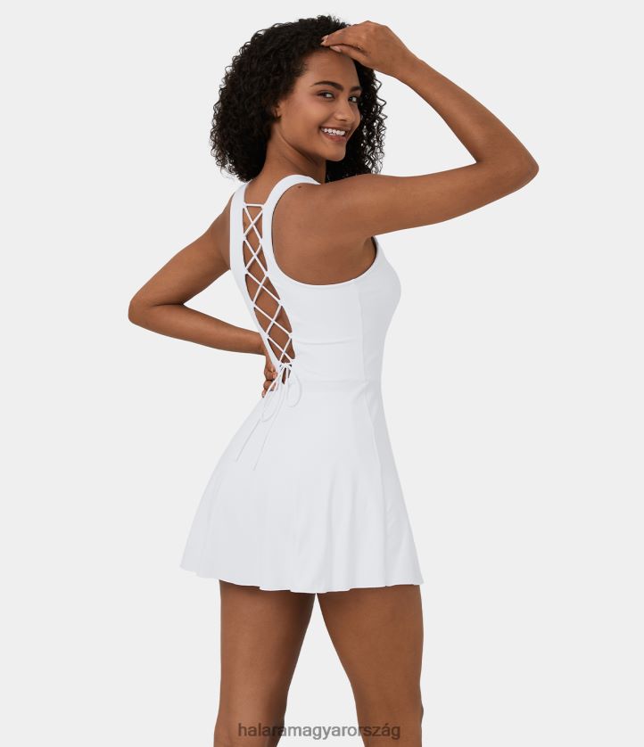 aktív ruházat Halara softlyzero légies háttámla fűzős 2 részes zsebes mini flare cool touch görkorcsolyázó aktív ruha fehér nők 8FPF80888