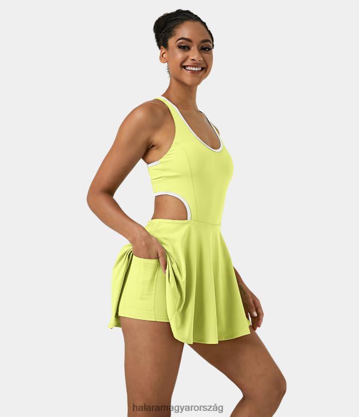 aktív ruházat Halara softlyzero légies háttámla, keresztben kivágott 2 az 1-ben zsebben hűvös tapintású mini tenisz aktív ruha gyengéd sárga zöld nők 8FPF80938
