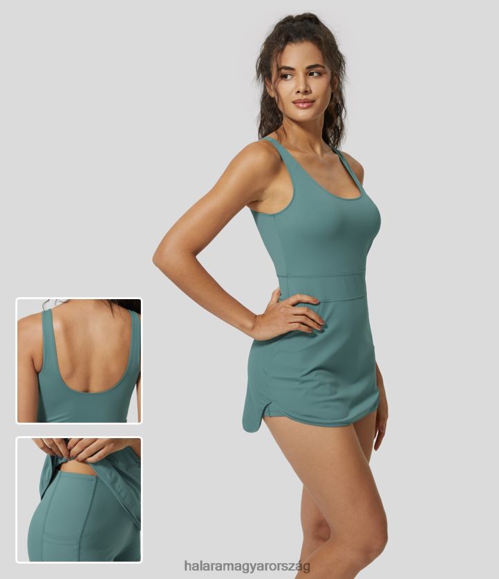 aktív ruházat Halara softlyzero légies háttámla nélküli 2 részes oldalzseb menő érintőképernyős mini pickleball aktív ruha sziklaciánkék nők 8FPF80853