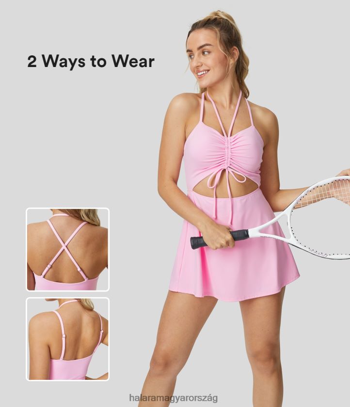 aktív ruházat Halara softlyzero légies húzózsinóros háttámla nélküli crisscross 2 részes zsebes cool touch mini slip tenisz aktív ruha virágcsokor nők 8FPF80962