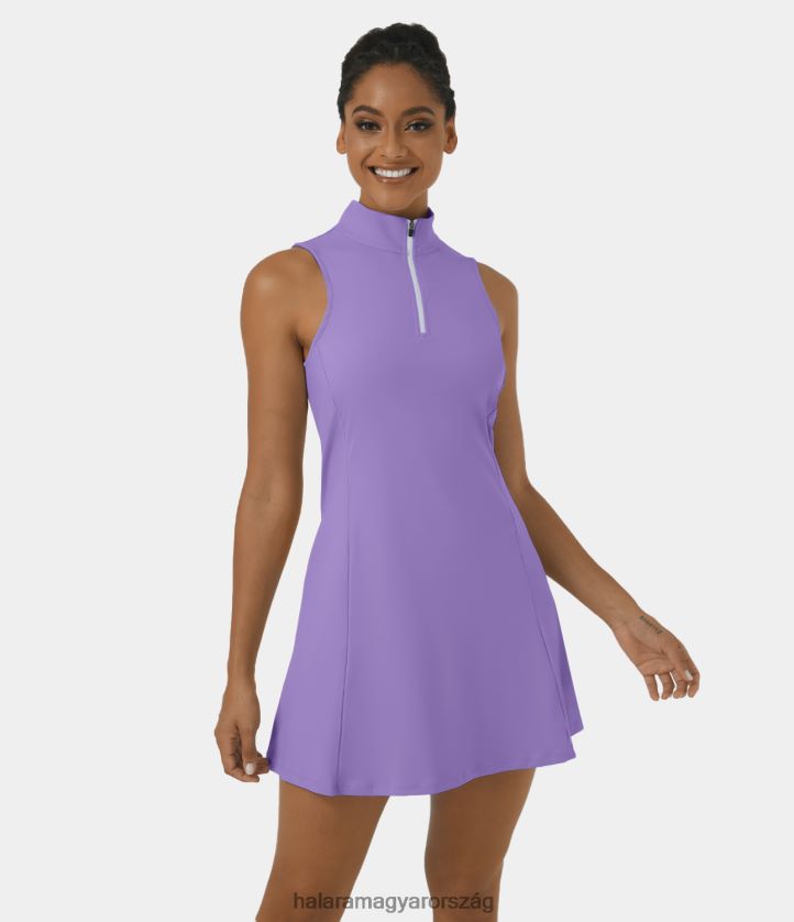 aktív ruházat Halara softlyzero légies állvány galléros cipzár 2 részes zsebes cool touch mini golf aktív ruha írisz virág lila nők 8FPF80884
