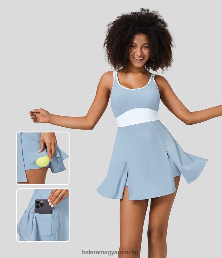 aktív ruházat Halara softlyzero légies u nyak nélküli, osztott 2 az 1-ben oldalzseb hideg érintőképernyős mikro mini tenisz aktív ruha angyal elesik nők 8FPF80855