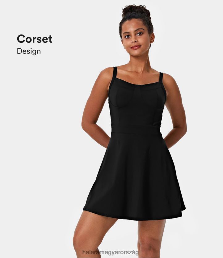 aktív ruházat Halara softlyzero plüss hát nélküli fűző mini slip pickleball aktív ruha fekete nők 8FPF80934