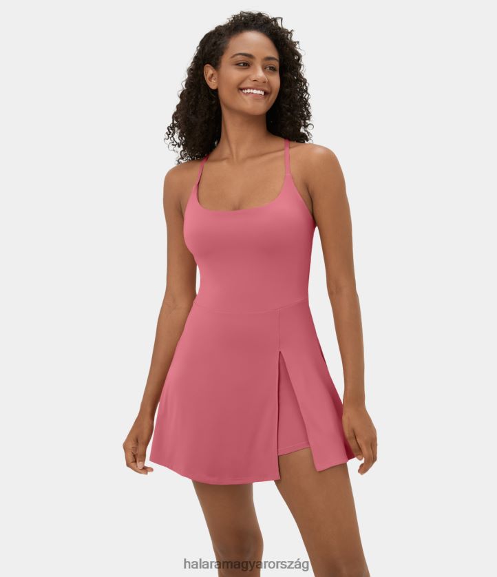 aktív ruházat Halara softlyzero plüss hát nélküli, keresztben osztott szegély 2 az 1-ben zsebes mini slip pickleball aktív ruha begónia rouge nők 8FPF80923