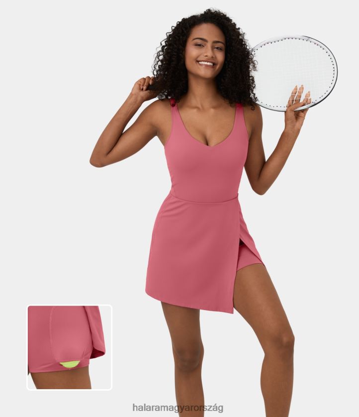 aktív ruházat Halara softlyzero plüss hát nélküli osztott szegélyű 2 az 1-ben oldalzsebű mini tenisz aktív ruha begónia rouge nők 8FPF80952