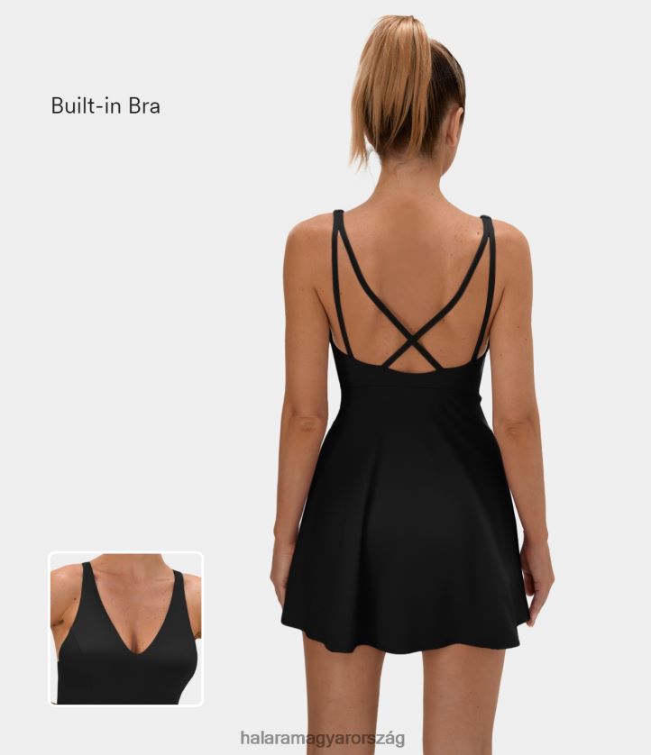 aktív ruházat Halara softlyzero plüss háttámla nélküli crisscross 2 részes zsebtáncos aktív ruha fekete nők 8FPF80780