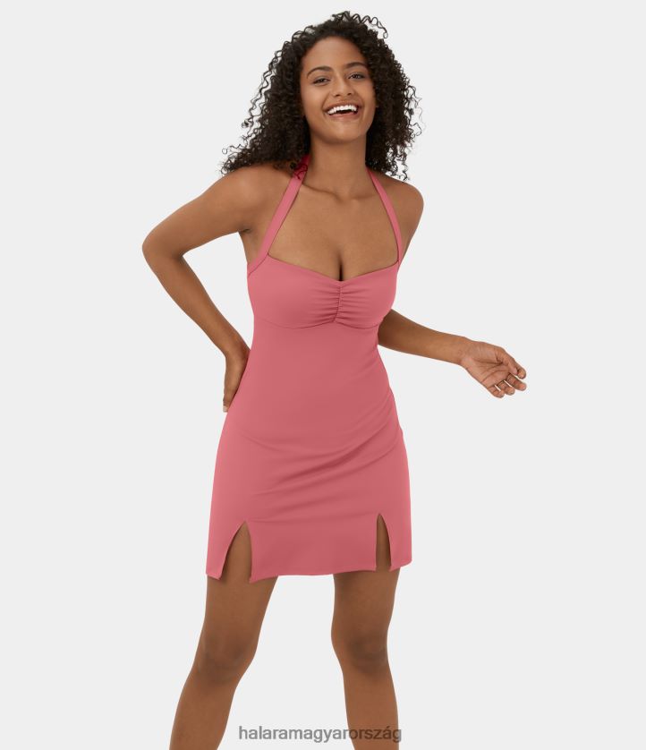 aktív ruházat Halara softlyzero plüss kötőfék rovátkolt hát nélküli, osztott szegélyű mini pickleball aktív ruha begónia rouge nők 8FPF80860