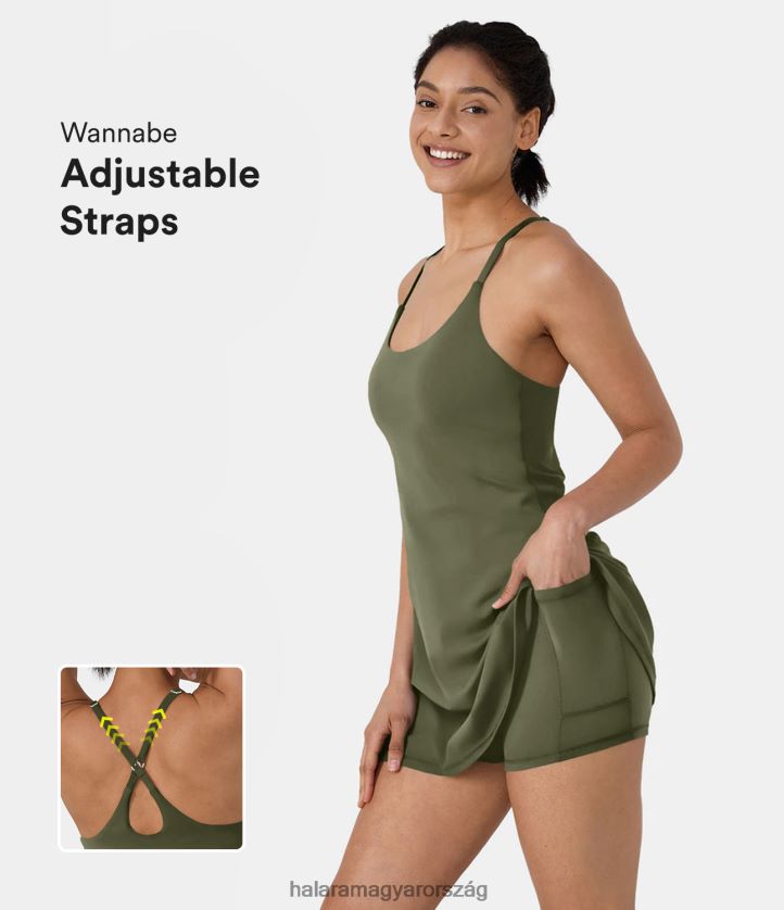aktív ruházat Halara softlyzero plüss állítható pántok háttámla crisscross 2 az 1-ben zsebben, flare slip jóga aktív ruha fű szürke zöld nők 8FPF80821