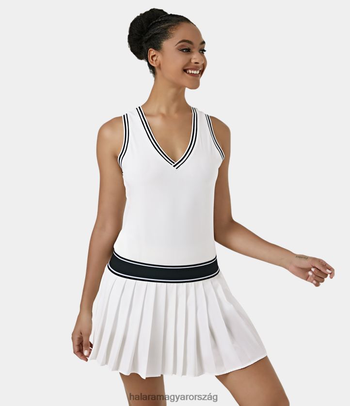 aktív ruházat Halara softlyzero plüss v nyakú színes blokk mini redőzött teniszruha fehér nők 8FPF80932