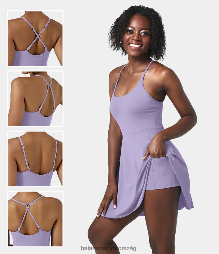 aktív ruházat Halara softlyzero plus háttámla nélküli állítható pántos 2 az 1-ben zsebes mini slip dance aktív ruha eredeti nők 8FPF80811