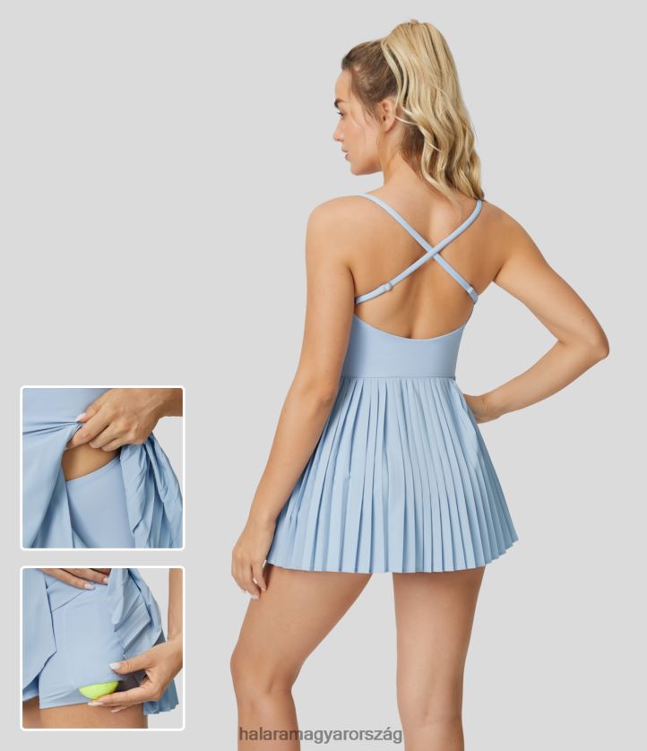 aktív ruházat Halara szellős háttámla redőzött 2 részes oldalzseb gyorsszárító mini slip tenisz aktív ruha vékony jégkék nők 8FPF80961