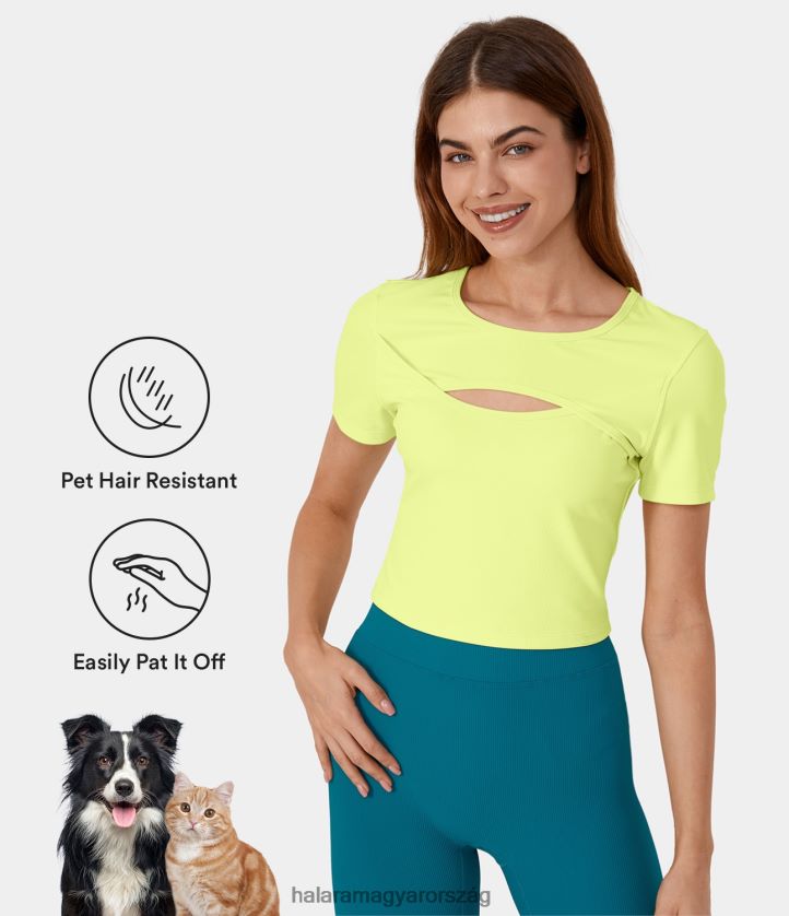 aktív ruházat Halara Patitoff flow kisállatszőr ellenálló kerek nyakú kivágott vágott barre balett táncfelső új levél zöld nők 8FPF801917