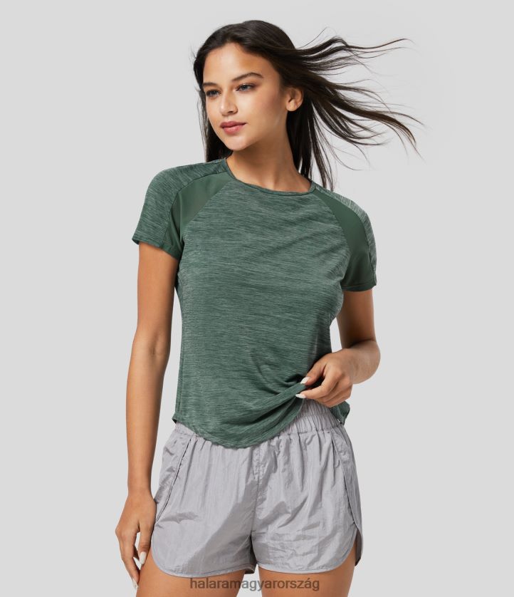 aktív ruházat Halara Raglán ujjú kontrasztos hálós ívelt szegélyű edzés sportfelső zöld textúra nők 8FPF801821