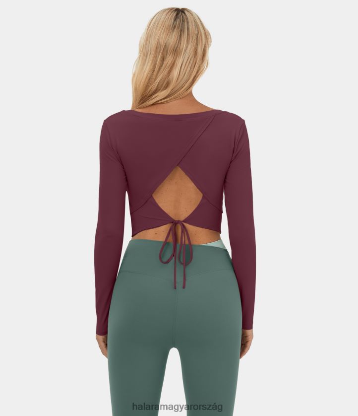 aktív ruházat Halara hosszú ujjú hát nélküli kivágott nyakkendő hátul vágott barre balett táncos sportfelső eredeti nők 8FPF801855