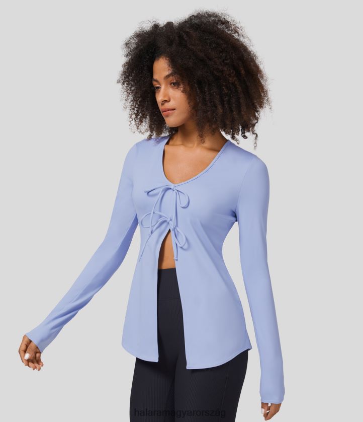 aktív ruházat Halara hosszú ujjú megkötős elöl osztott jóga sportfelső kék gém nők 8FPF801863