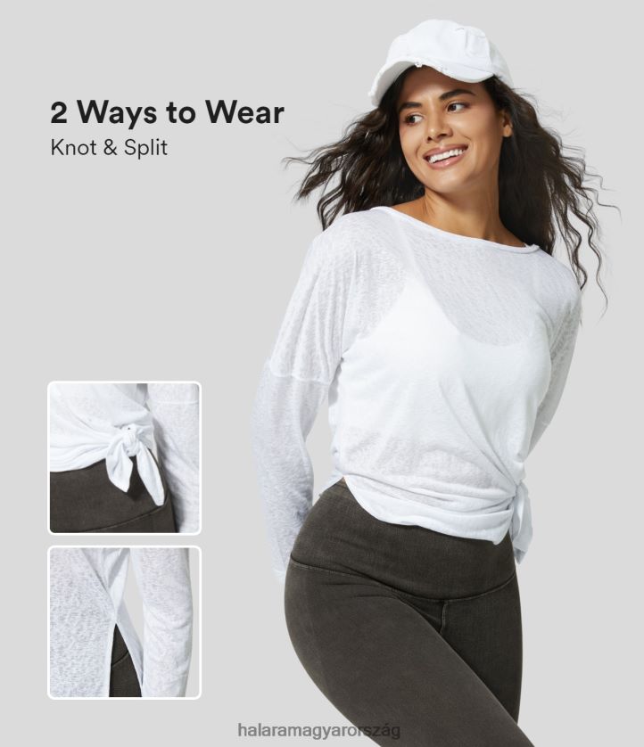 aktív ruházat Halara kerek nyakú ejtett váll hasított szegélyű jacquard jóga sportfelső fehér nők 8FPF801827