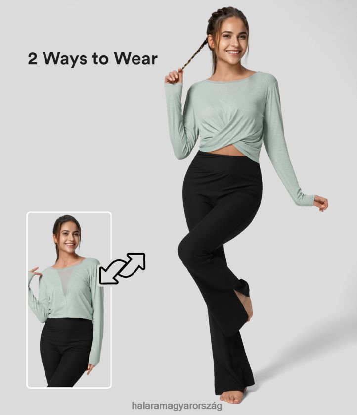 aktív ruházat Halara kerek nyakú, hosszú ujjú kontrasztos hálós crossover szegély masszív jóga sportfelső szörf spray nők 8FPF801829