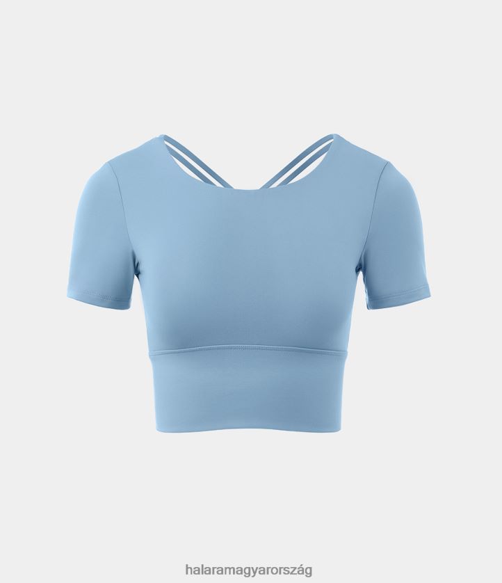 aktív ruházat Halara kerek nyakú rövid ujjú, hát nélküli, keresztben vágott sportfelső gleccserkék nők 8FPF801809