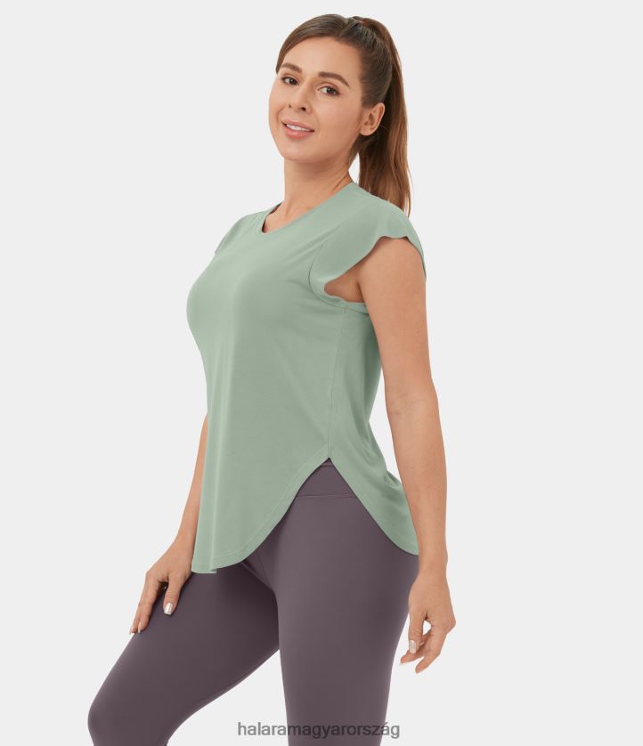 aktív ruházat Halara kerek nyakú ívelt szegélyű jóga sportfelső fagyos zöld nők 8FPF801869