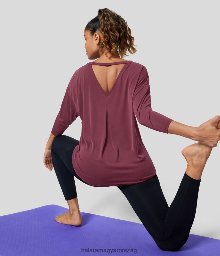 aktív ruházat Halara kivágott 3/4-es ujjú jóga sportfelső ökörvér vörös nők 8FPF801932