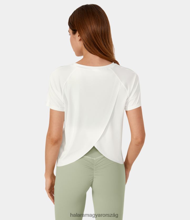 aktív ruházat Halara kontrasztos hálós hasított szegélyű rövid ujjú, hideg tapintású jóga sportfelső fehér nők 8FPF801805