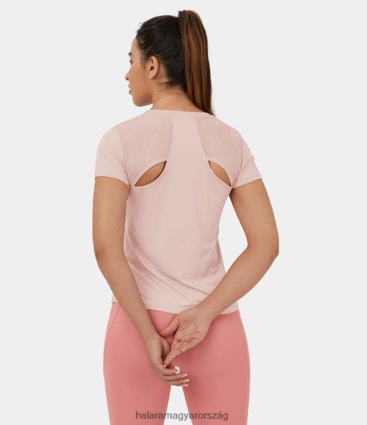 aktív ruházat Halara kontrasztos hálós kivágott oldalról osztott jóga sportfelső ezüst bazsarózsa nők 8FPF801837