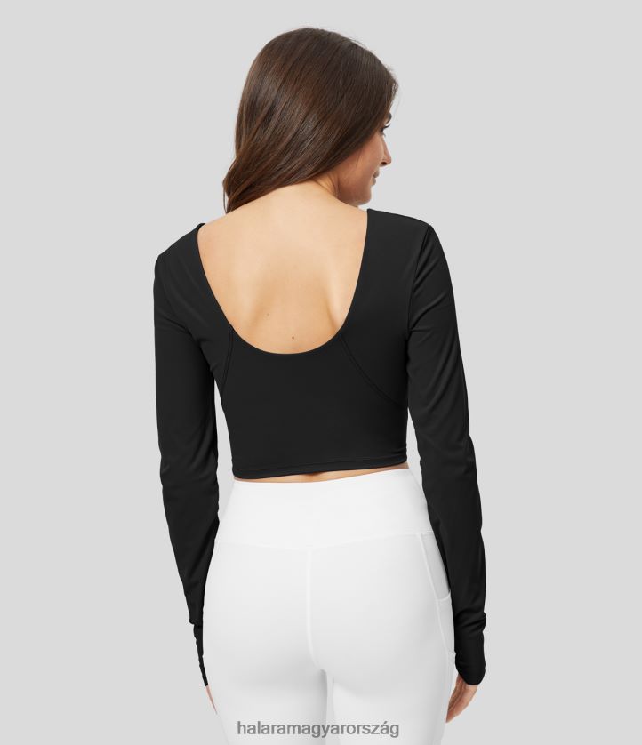 aktív ruházat Halara párnázott v nyakú hát nélküli hüvelykujj lyuk vágott jóga sportfelső fekete nők 8FPF801846