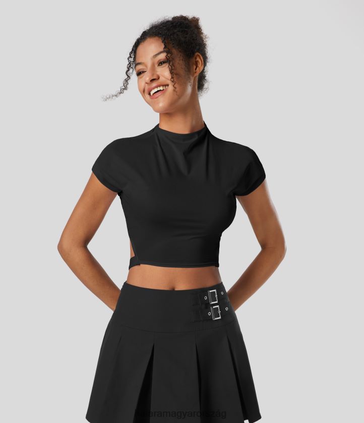 aktív ruházat Halara rövid ujjú, állítható csattal vágott, gyorsszáraz táncos sportfelső fekete nők 8FPF801826