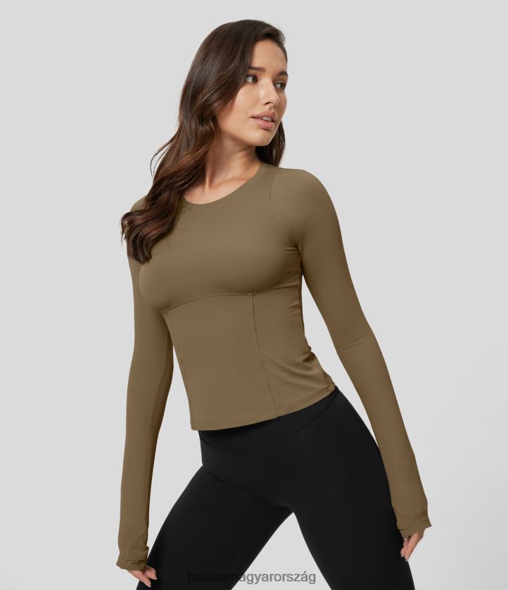 aktív ruházat Halara softlyzero környakú hosszú ujjú hüvelykujj lyukas tömör jóga sportfelső gesztenyebarna nők 8FPF801838