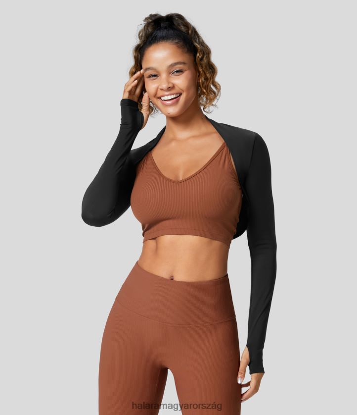 aktív ruházat Halara softlyzero légies hüvelykujj lyuk vágott hideg tapintású alkalmi vállrándítású sportfelső fekete nők 8FPF801860